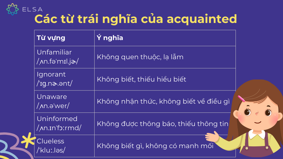 Các từ trái nghĩa của acquainted Các từ trái nghĩa của acquainted