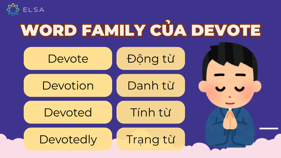 Các dạng từ vựng (word family) của devote Họ từ vựng (word family) của devote
