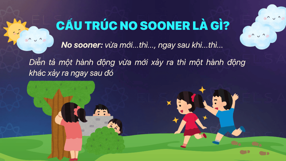 Cấu trúc no sooner hay no sooner ... than có nghĩa là “vừa mới... thì...”, “ngay sau khi... thì...”