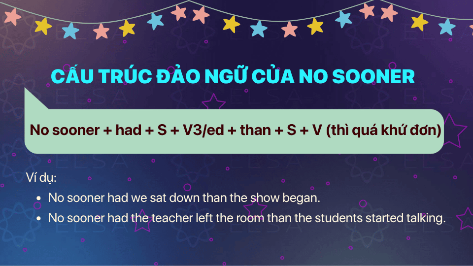 Cấu trúc đảo ngữ sử dụng no sooner