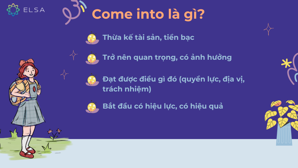 Các khái niệm của come into Các khái niệm của come into