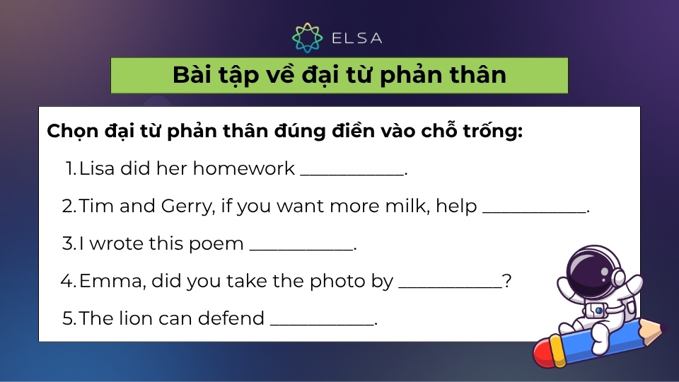 Bài tập sử dụng đại từ phản thân trong tiếng Anh