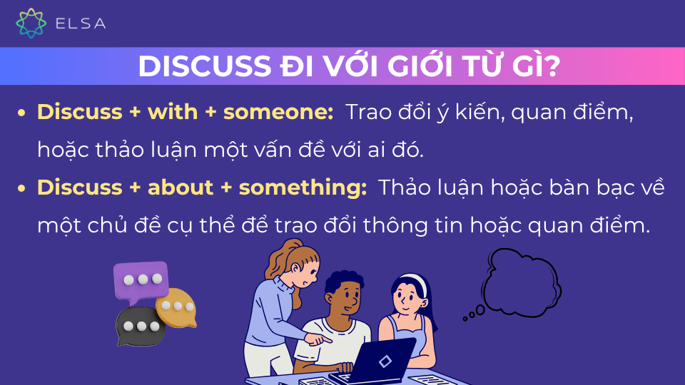 Discuss đi với giới từ with và about Discuss đi với giới từ with và about