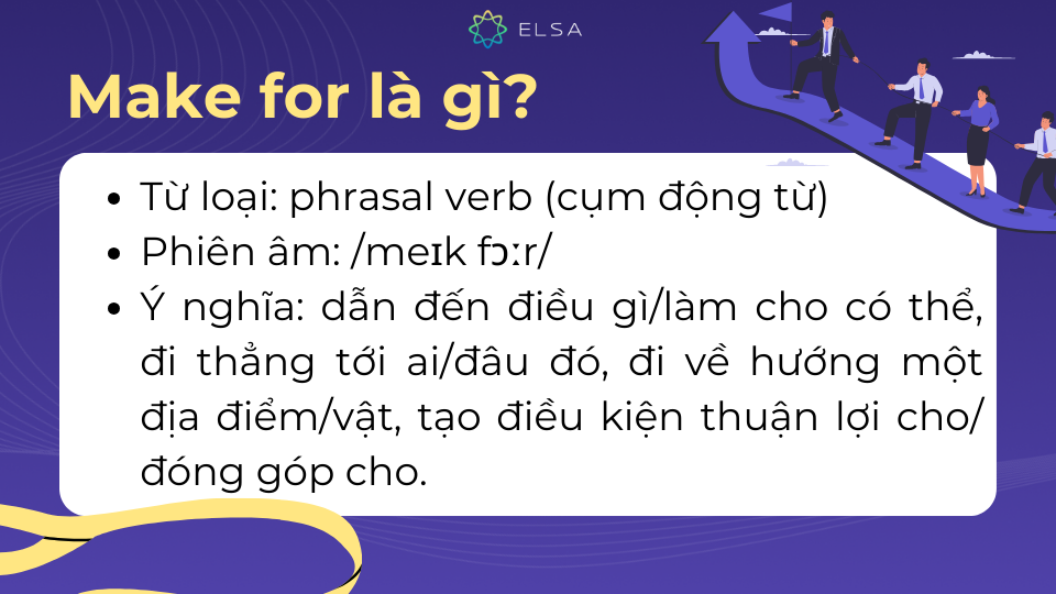 Make for là một phrasal verb có nhiều ý nghĩa khác nhau Make for là một phrasal verb có nhiều ý nghĩa khác nhau