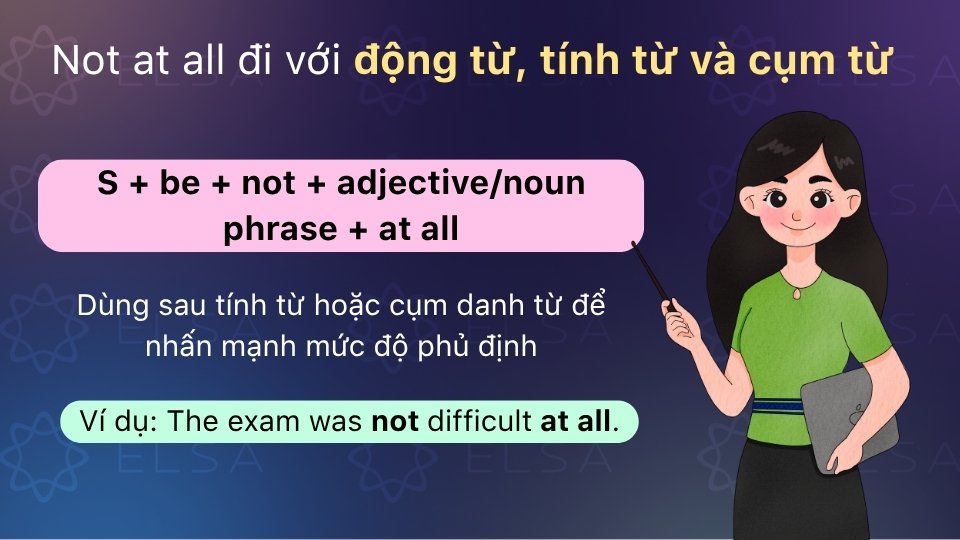 Cấu trúc Not at all đi với động từ, tính từ và cụm từ