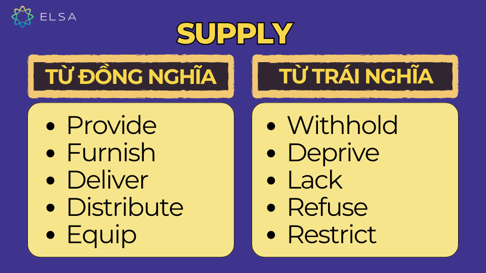 Từ đồng nghĩa, trái nghĩa với supply Từ đồng nghĩa, trái nghĩa với supply