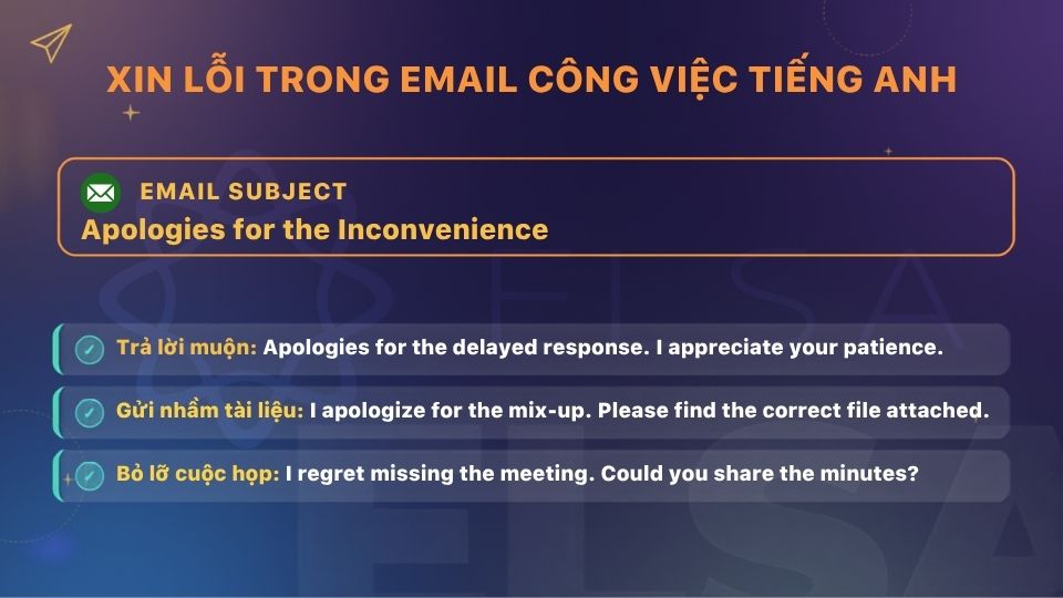 Mẫu câu xin lỗi tiếng Anh dùng trong email công việc theo từng tình huống Mẫu câu xin lỗi tiếng Anh dùng trong email công việc theo từng tình huống