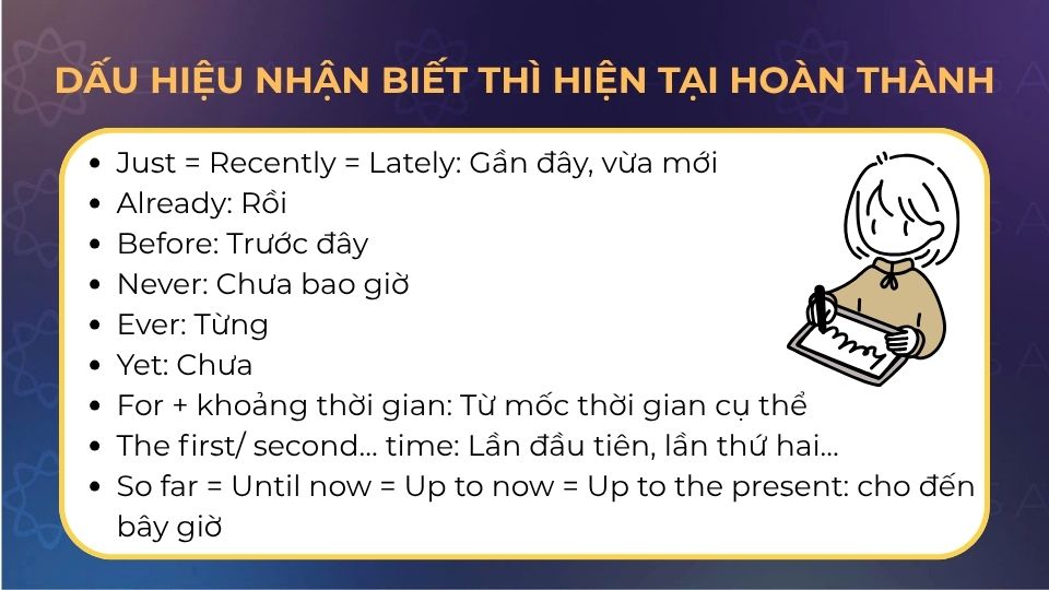 Dấu hiệu nhận biết thì hiện tại hoàn thành