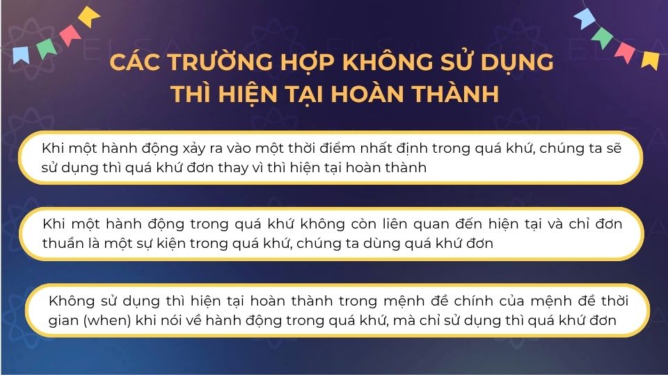 Các trường hợp không sử dụng hiện tại hoàn thành