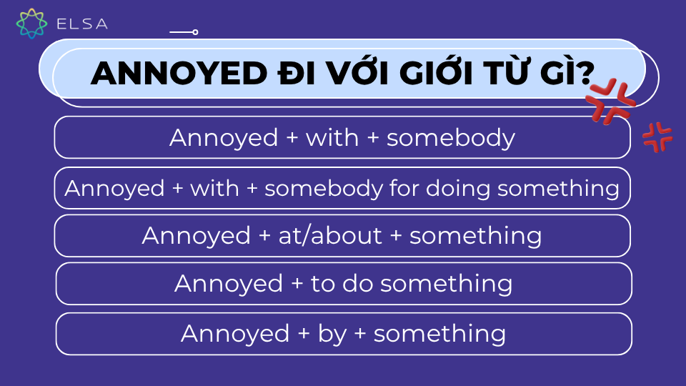 Annoyed đi với giới từ gì? Annoyed đi với giới từ with, at, about hoặc by
