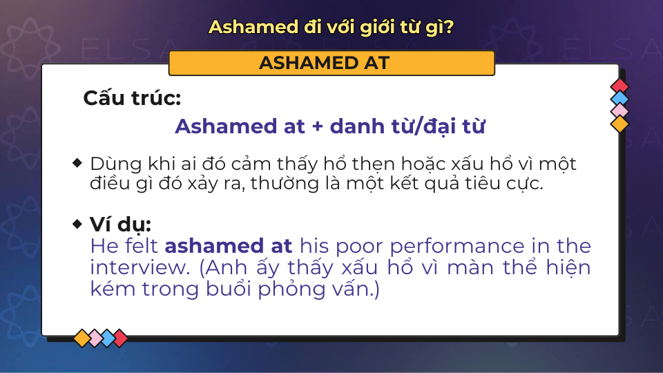 Cách dùng và ví dụ cụ thể của cấu trúc Ashamed at