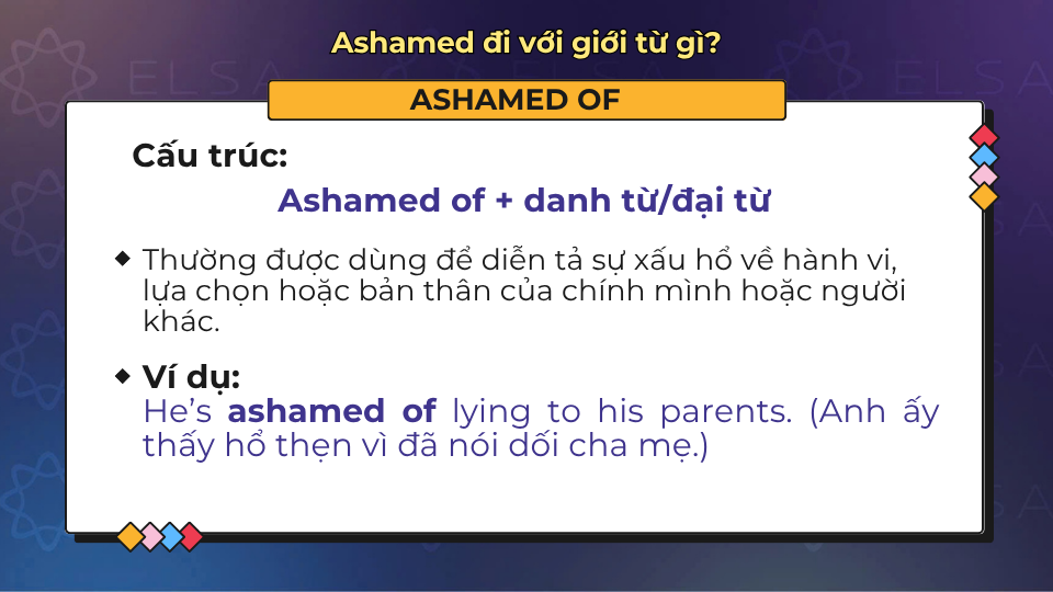 Cách dùng và ví dụ cụ thể của cấu trúc Ashamed of