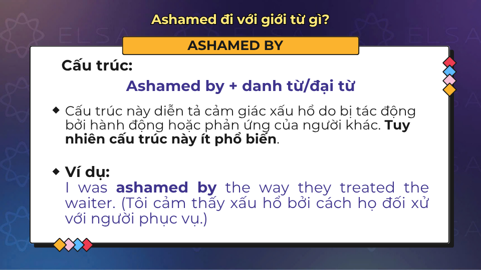 Cách dùng và ví dụ cụ thể của cấu trúc Ashamed by