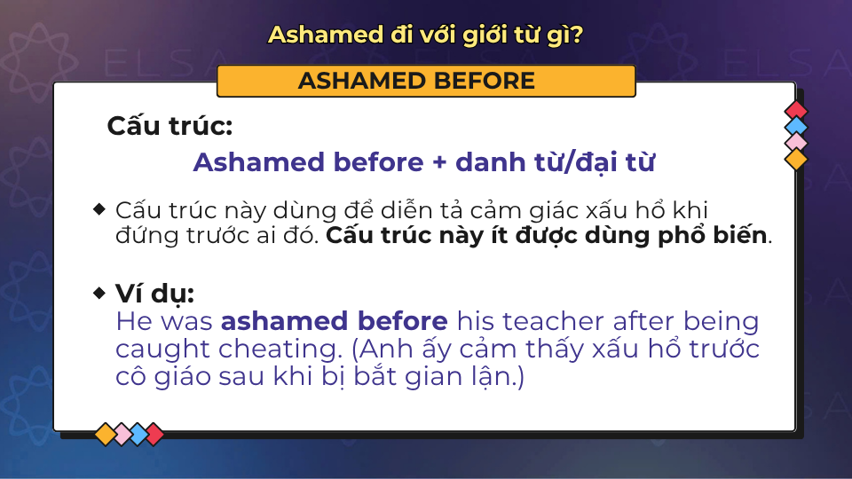 Cách dùng và ví dụ cụ thể của cấu trúc Ashamed before