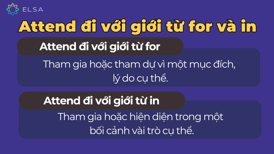 Attend đi với giới từ for và in Attend đi với giới từ for và in