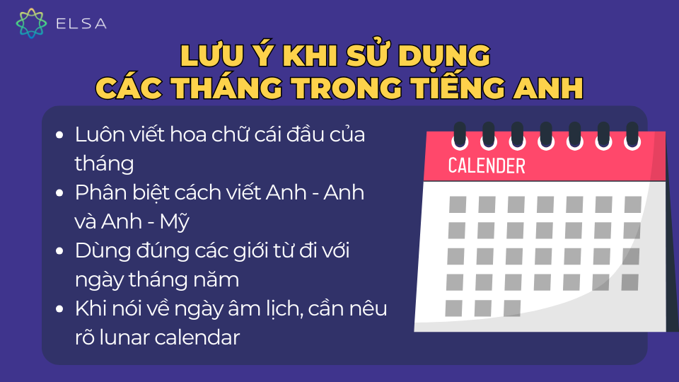 Lưu ý khi sử dụng các tháng trong tiếng Anh Lưu ý khi sử dụng các tháng trong tiếng Anh
