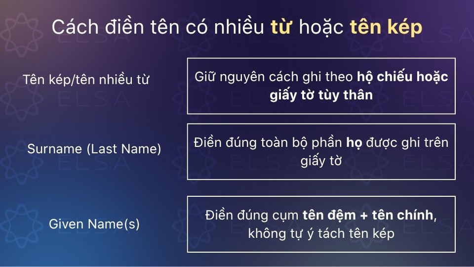 Hướng dẫn điền tên có nhiều từ hoặc tên kép Hướng dẫn điền tên có nhiều từ hoặc tên kép
