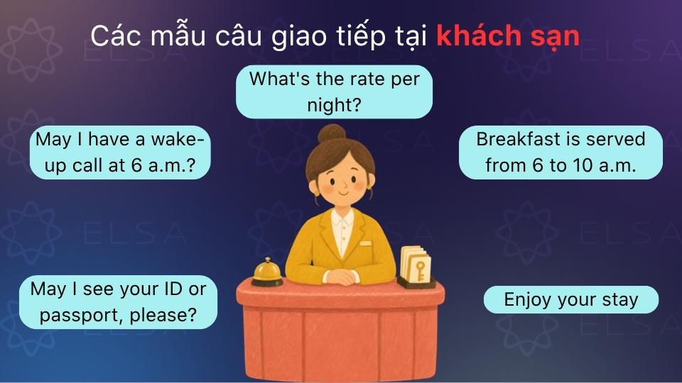 Mẫu câu giao tiếp khách sạn giúp làm thủ tục nhận phòng, yêu cầu dịch vụ Mẫu câu giao tiếp khách sạn giúp làm thủ tục nhận phòng, yêu cầu dịch vụ