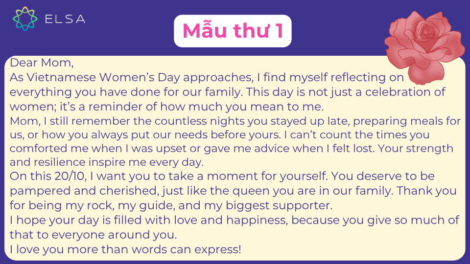 Mẫu thư gửi mẹ nhân ngày Phụ nữ Việt Nam