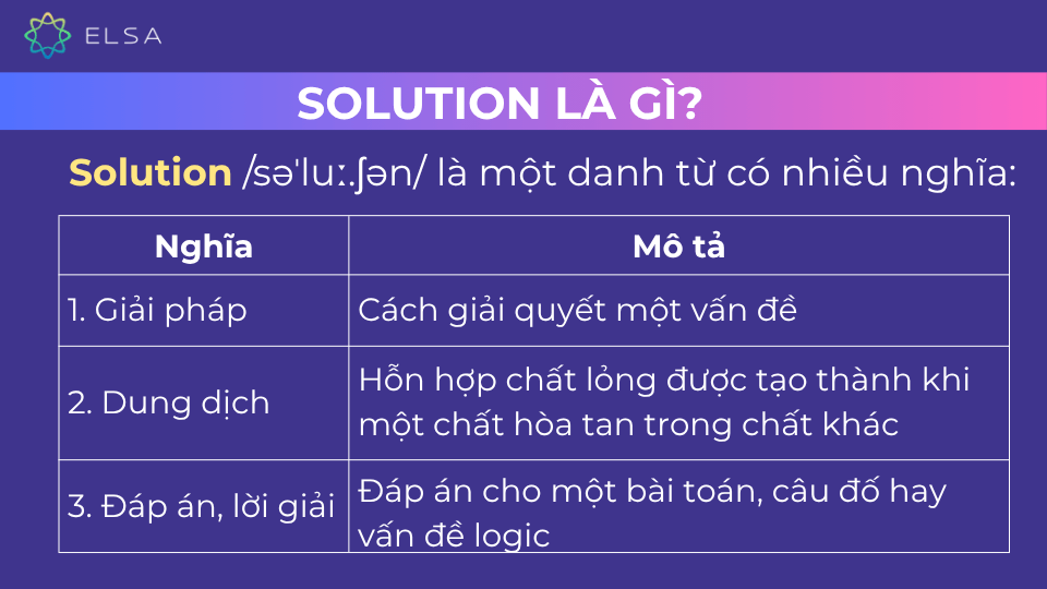 Solution là danh từ có nhiều nghĩa Solution là danh từ có nhiều nghĩa