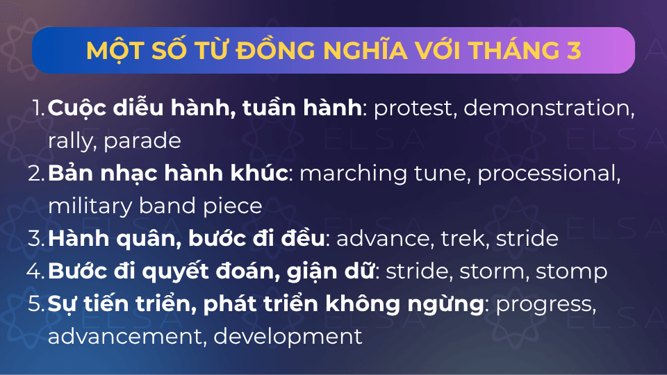 Một số từ đồng nghĩa với March