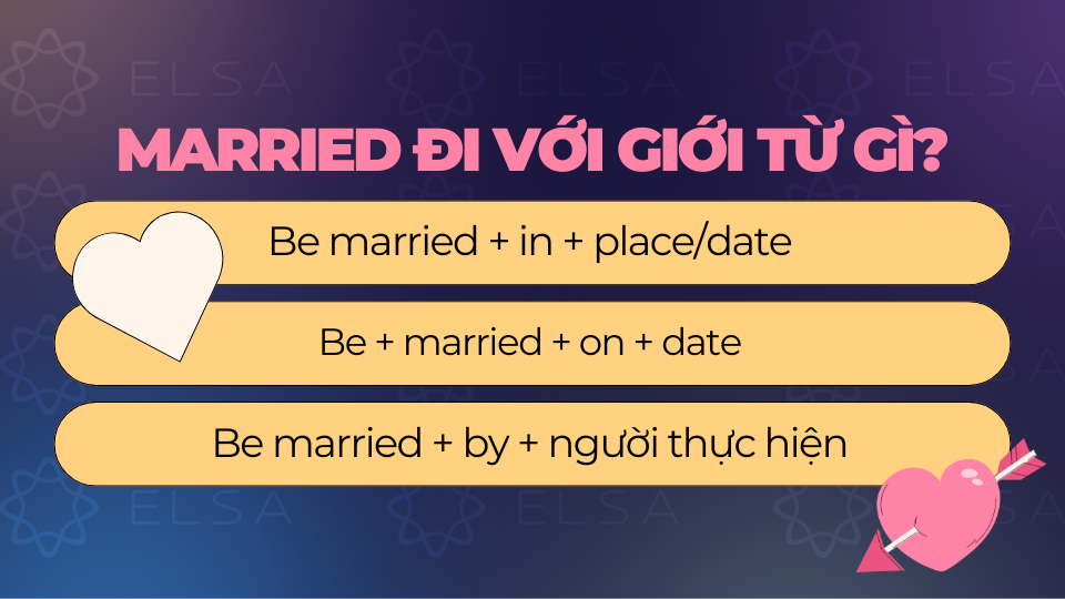 Married đi với giới từ in, on và by Married đi với giới từ in, on và by