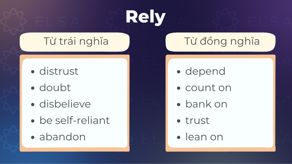 Từ đồng nghĩa, trái nghĩa với rely Từ đồng nghĩa, trái nghĩa với rely