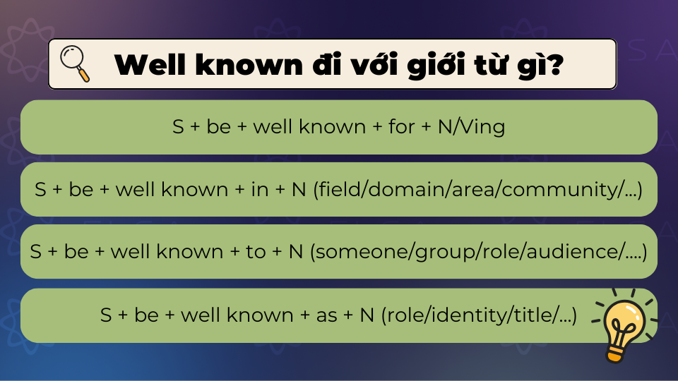 Well known đi với giới từ gì? Well known đi với giới từ for, in, to và as