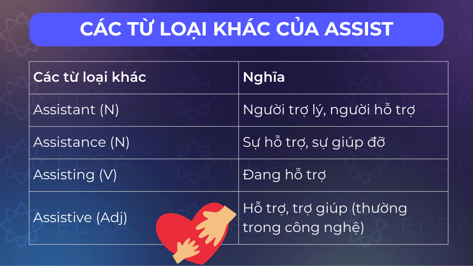 Một số từ loại khác của assist