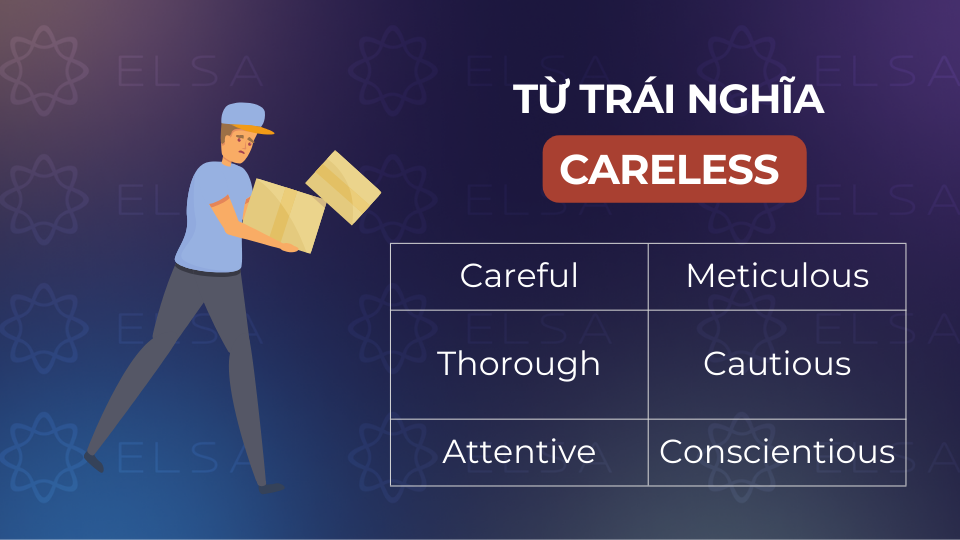 Các từ trái nghĩa phổ biến với careless Các từ trái nghĩa phổ biến với careless