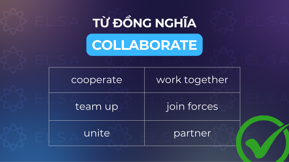 Một số từ đồng nghĩa thông dụng với collaborate