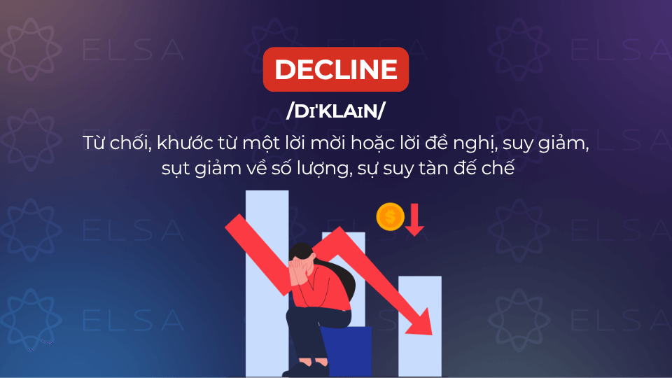  Decline là một danh từ chỉ sự suy giảm, khước từ hoặc từ chối