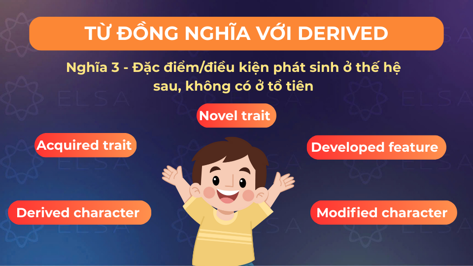 Từ đồng nghĩa derived mang nghĩa đặc điểm