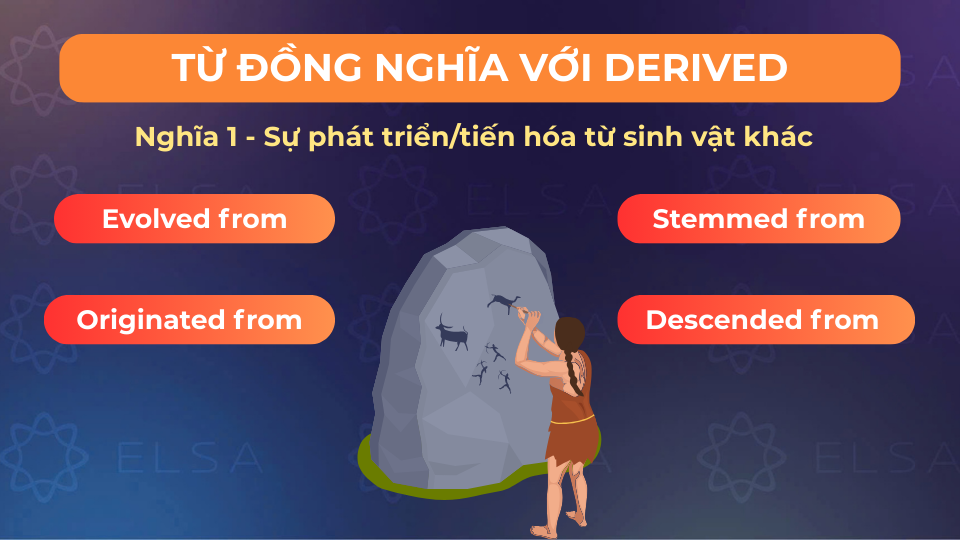 Từ đồng nghĩa derived mang nghĩa phát triển/tiến hóa