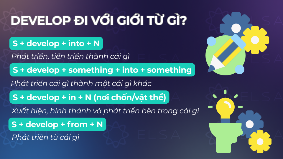 Cấu trúc develop đi với giới từ into, in, from Cấu trúc develop đi với giới từ into, in, from