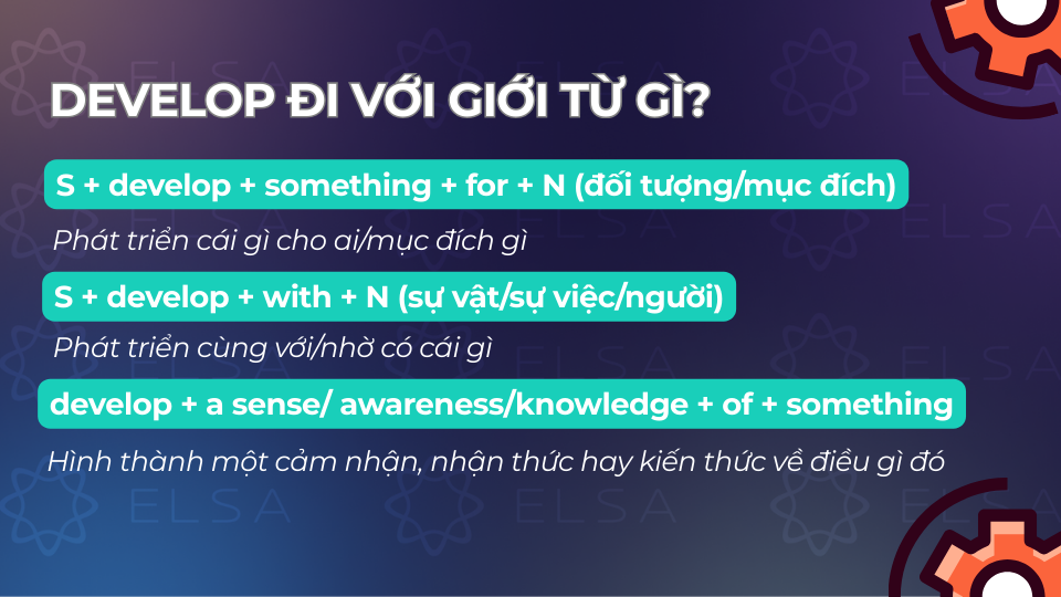 Cấu trúc develop đi với giới từ for, with, of Cấu trúc develop đi với giới từ for, with, of