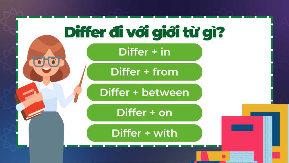 Differ đi với giới từ gì? Differ đi với giới từ in, from, between, on và with