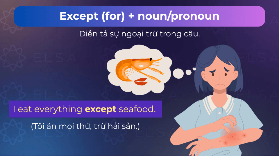 Câu ví dụ cấu trúc except (for) + noun/pronoun