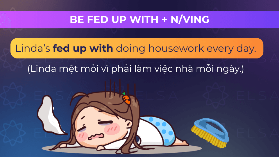 Câu ví dụ cấu trúc be fed up with + N/Ving