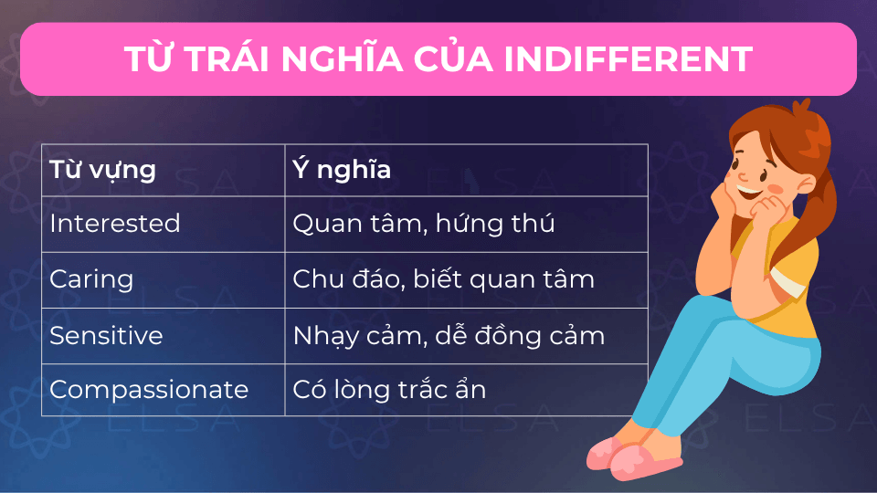 Một số từ trái nghĩa tiếng Anh với indifferent