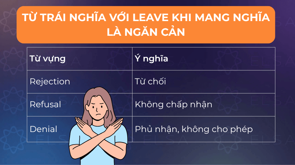 Một số từ trái nghĩa với leave khi mang nghĩa là ngăn cản