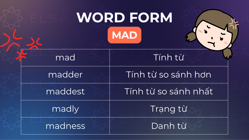 Các dạng từ của mad Các dạng từ của mad