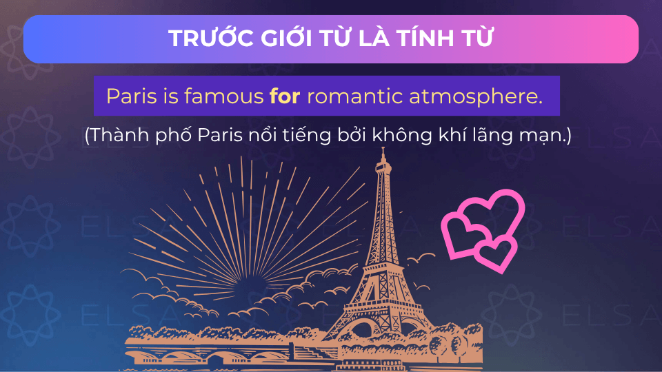 Câu ví dụ dùng tính từ trước giới từ