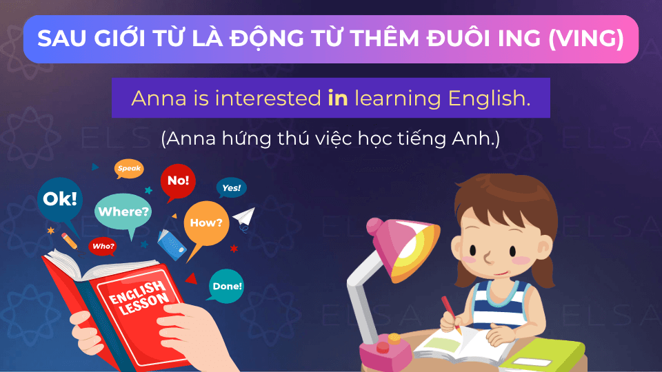 Câu ví dụ sau giới từ là Ving