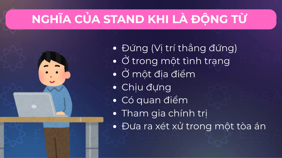 Một số nghĩa khi stand là động từ