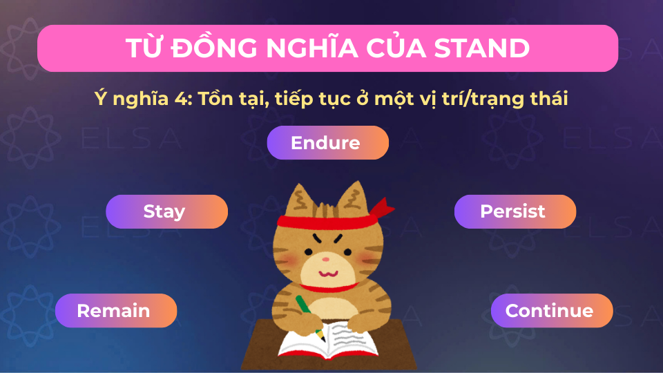 Từ đồng nghĩa stand có nghĩa tiếp tục