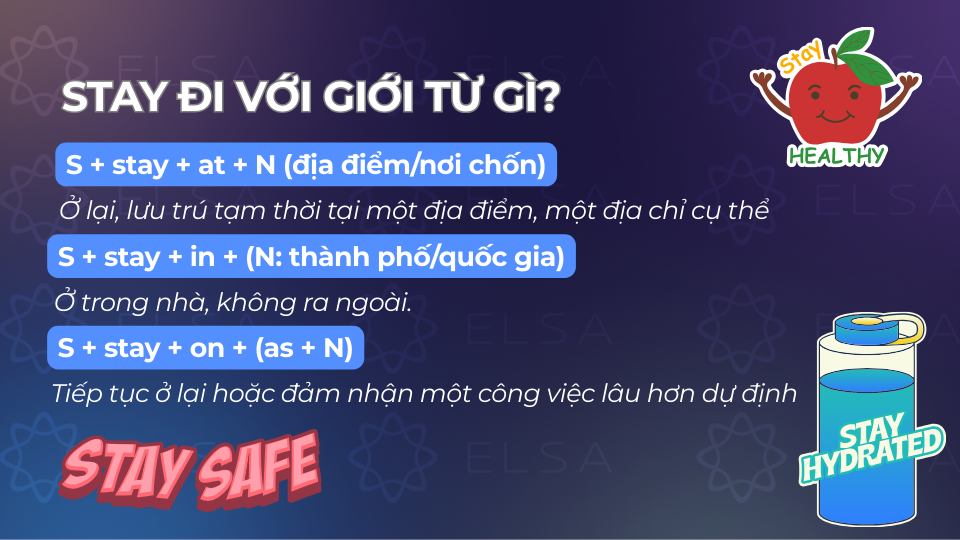 Cấu trúc stay đi với giới từ at, in và on Cấu trúc stay đi với giới từ at, in và on