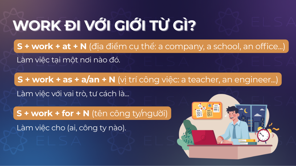 Cấu trúc work đi với giới từ at, as, for