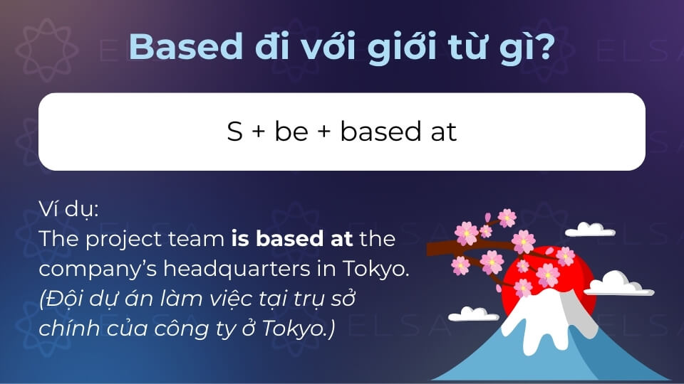 Based at được dùng để chỉ việc một cá nhân, nhóm đặt văn phòng hay đóng quân tại một địa điểm