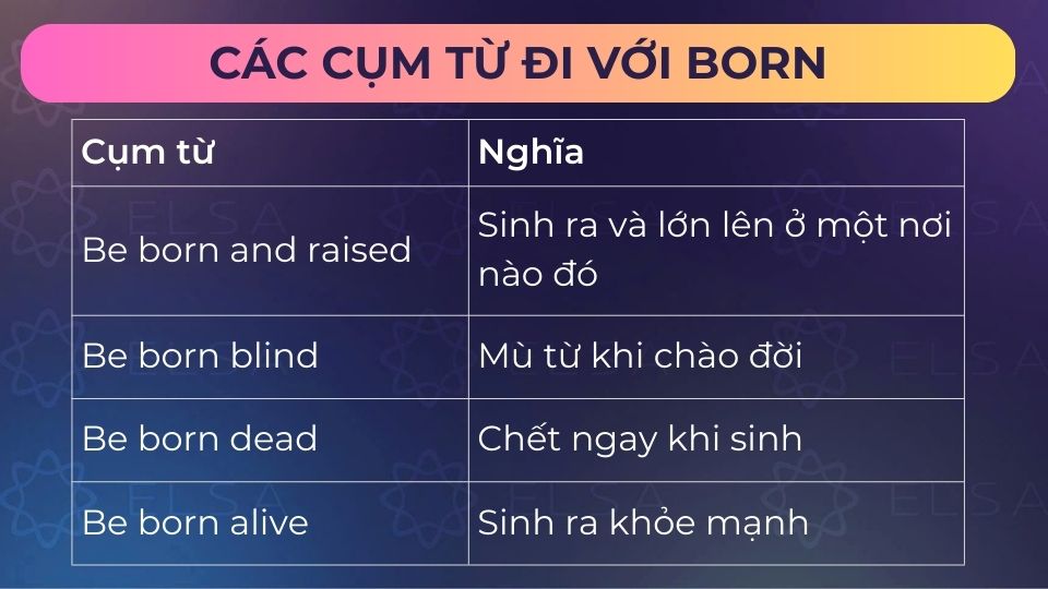 Một số cụm từ đi với born